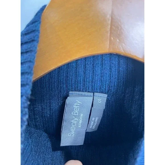 Sweaty Betty Alpine Navy Merino Wool Knit Tunic Jumper Mock Neck England Made S - Picture 7 of 10